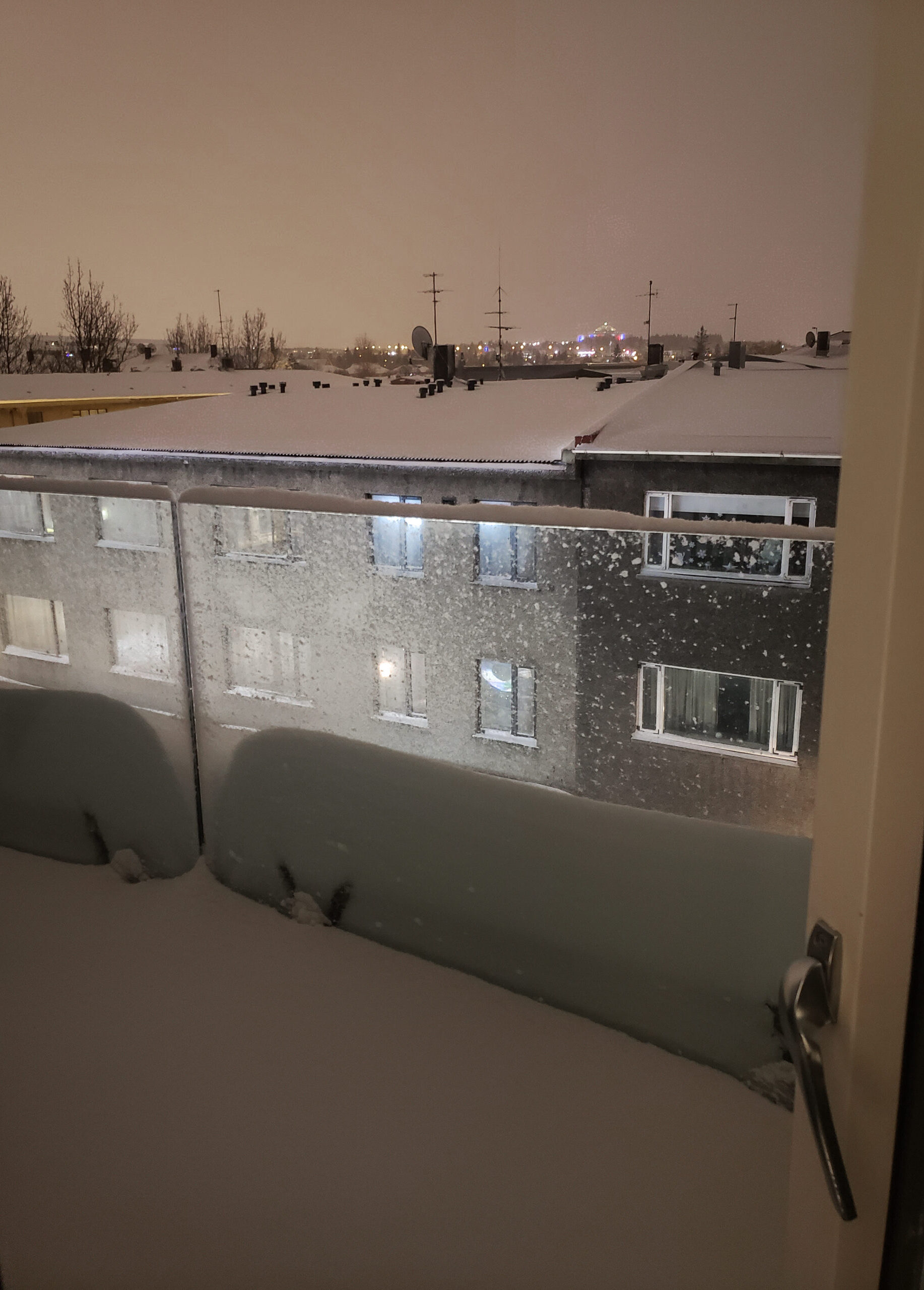 View from my room's balcony in Center Hotels Laugavegur, around 10am. During the winter here, there are only a few hours of daylight so even late morning is still quite dark.